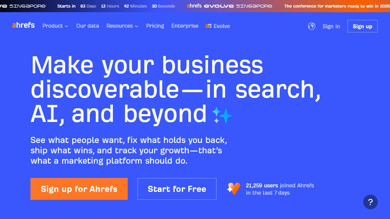 Ahrefs interface screenshot showing the main dashboard