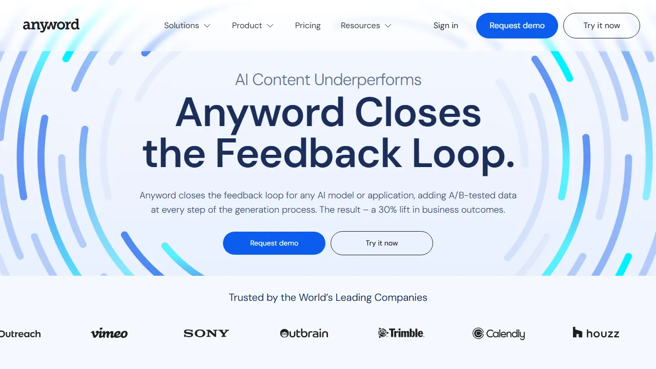 Anyword interface screenshot showing the main dashboard
