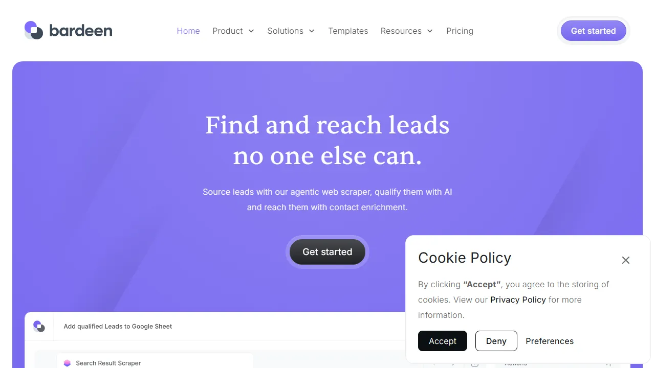 Bardeen interface screenshot showing the main dashboard