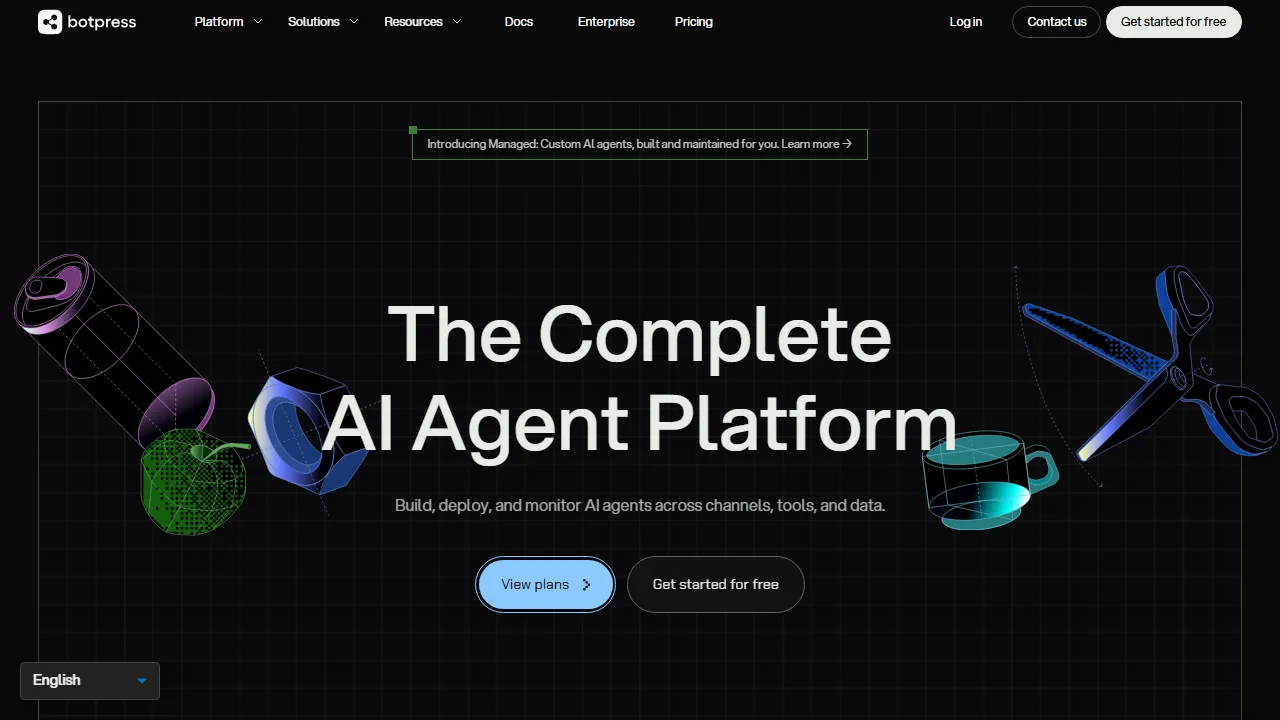 Botpress interface screenshot showing the main dashboard