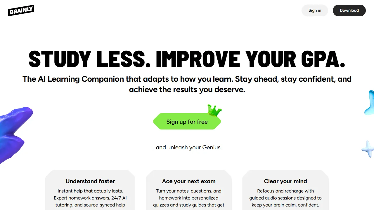 Brainly interface screenshot showing the main dashboard