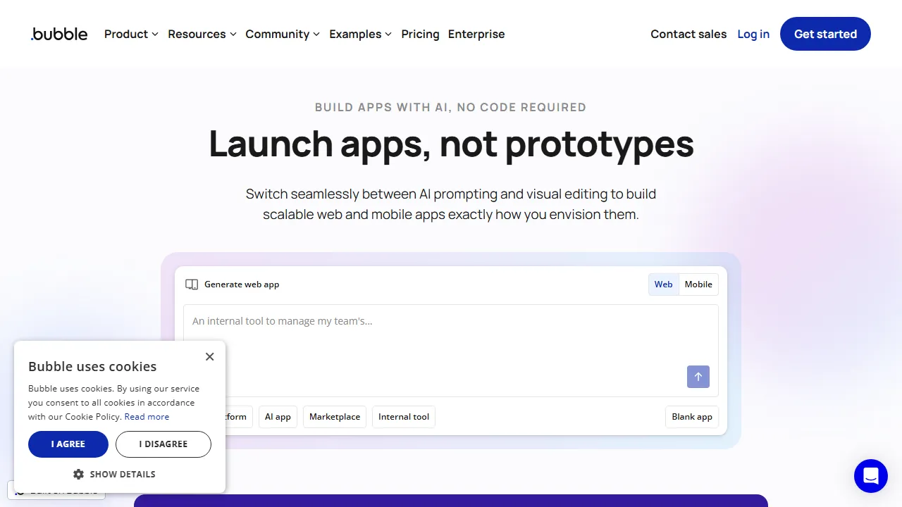 Bubble interface screenshot showing the main dashboard