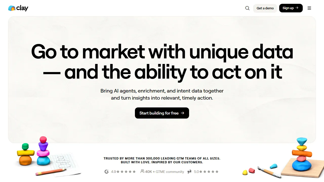 Clay interface screenshot showing the main dashboard