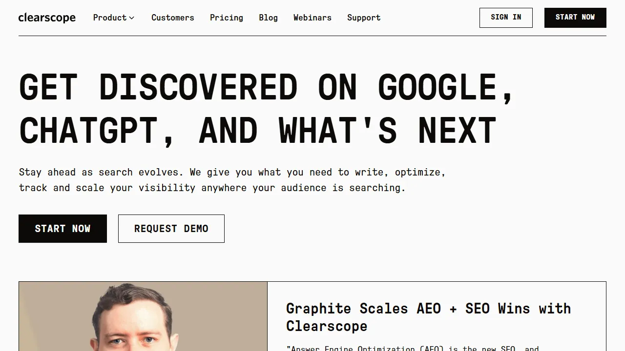 Clearscope interface screenshot showing the main dashboard