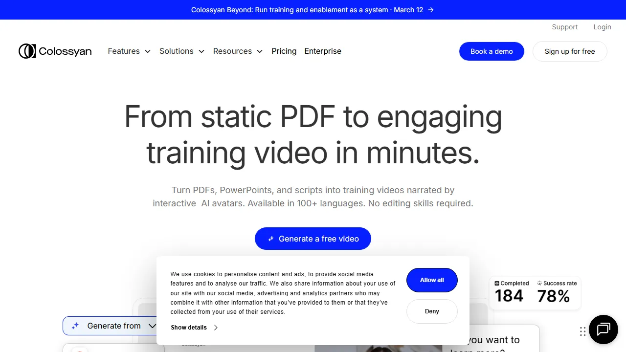 Colossyan interface screenshot showing the main dashboard