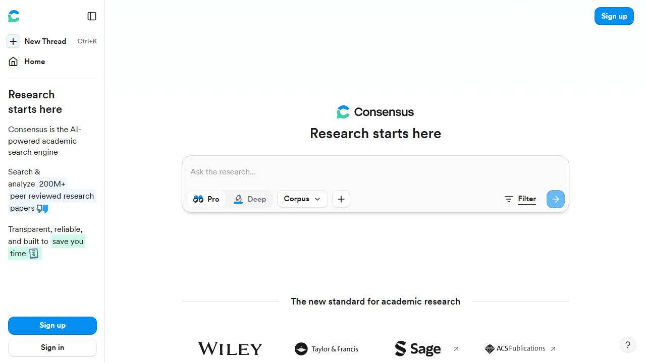 Consensus interface screenshot showing the main dashboard