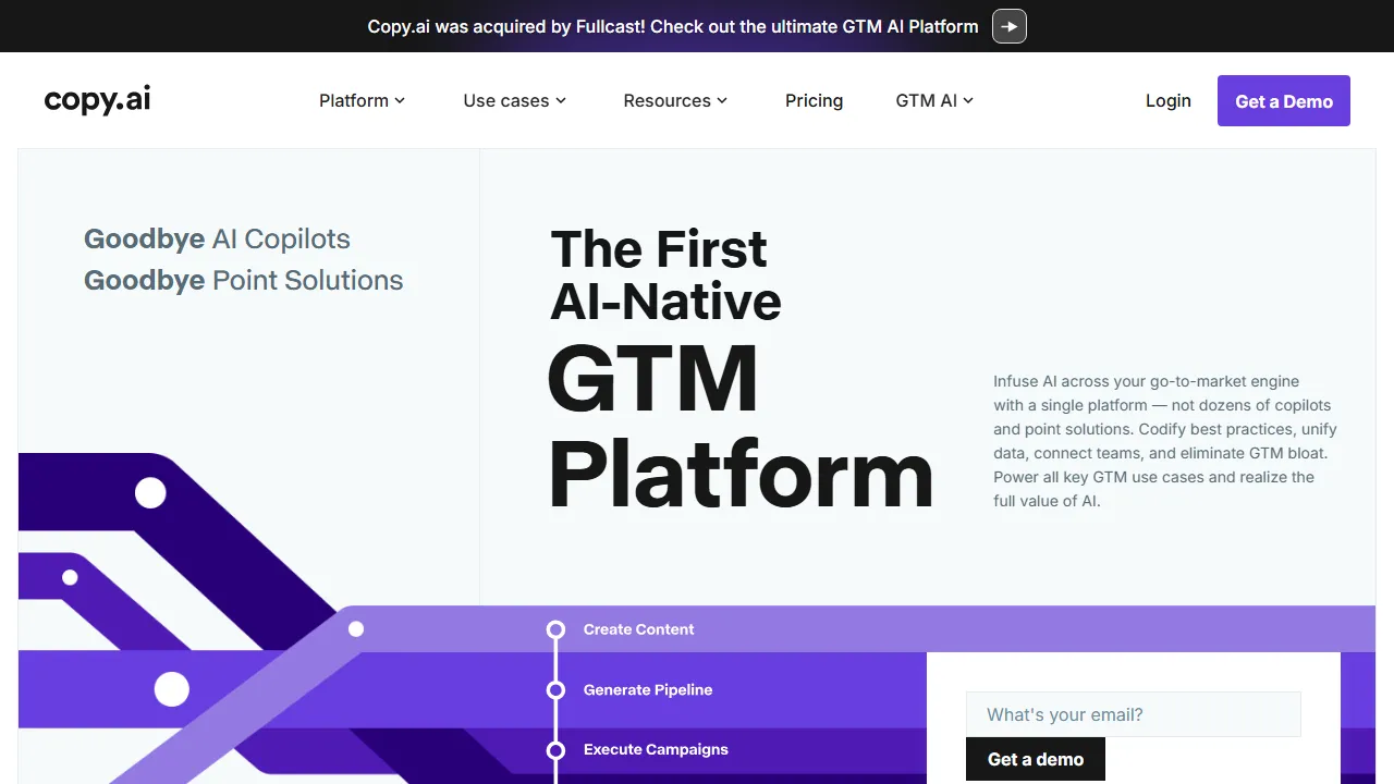 Copy.ai interface screenshot showing the main dashboard