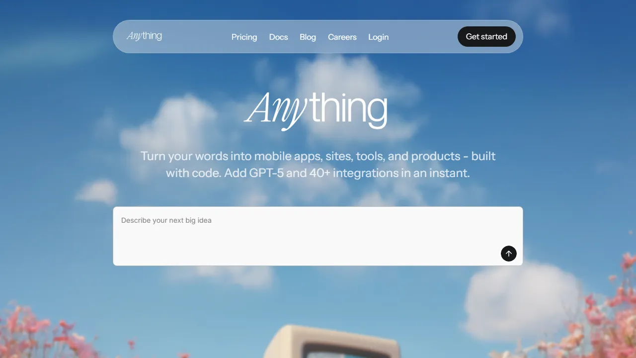 Create.xyz interface screenshot showing the main dashboard