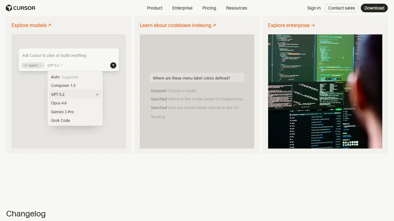 Cursor interface screenshot showing the main dashboard