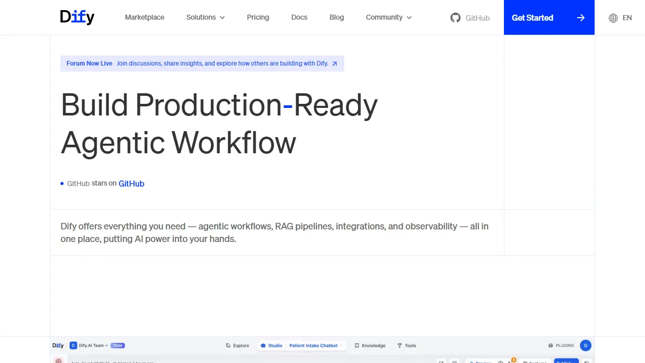 Dify interface screenshot showing the main dashboard