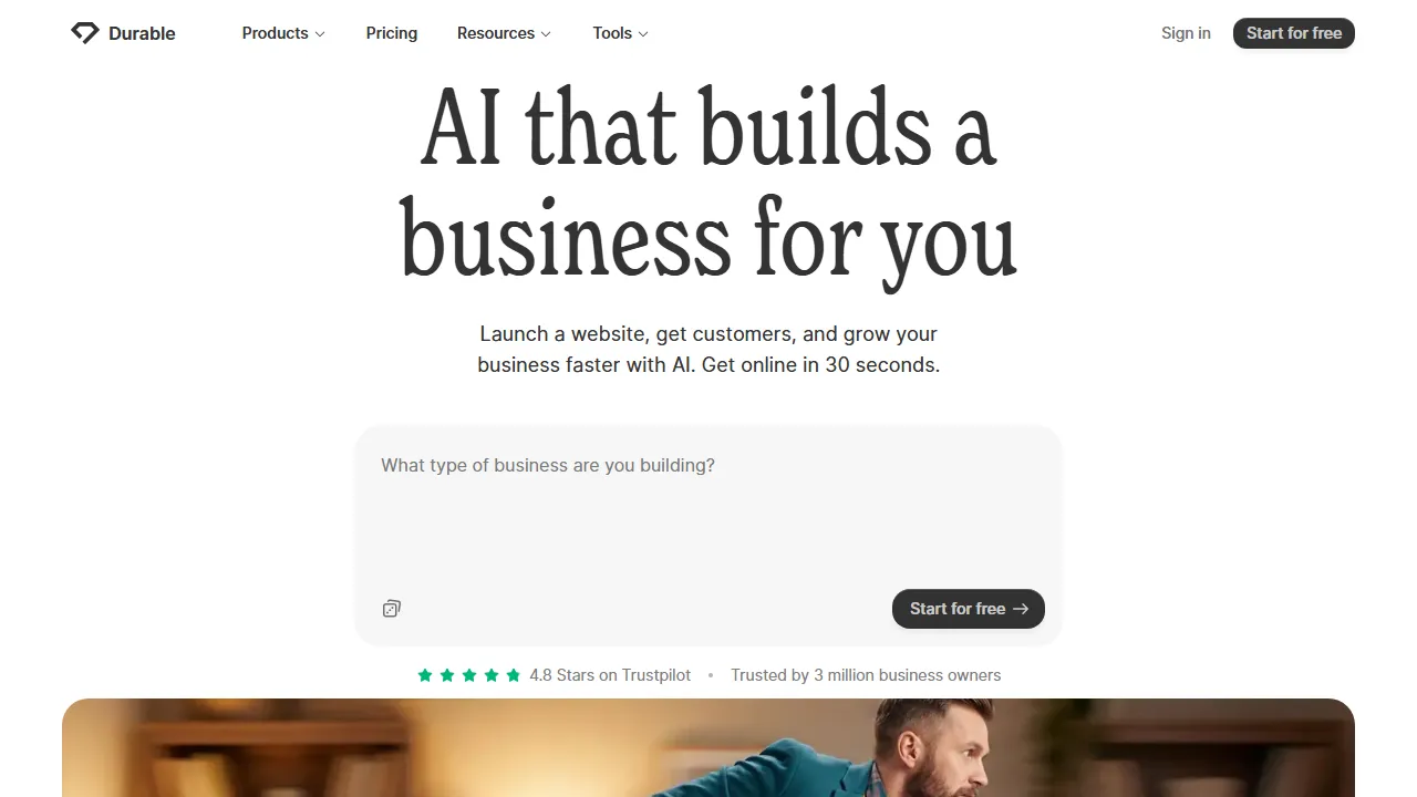 Durable interface screenshot showing the main dashboard