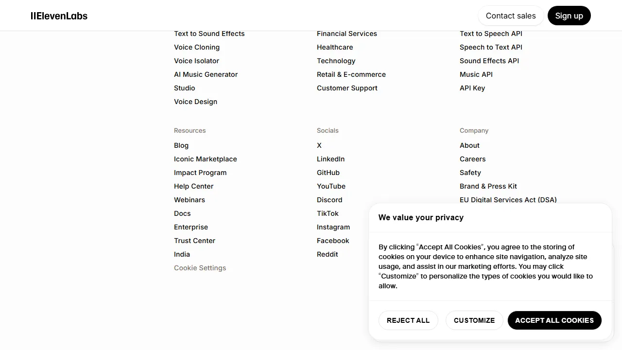 ElevenLabs interface screenshot showing the main dashboard