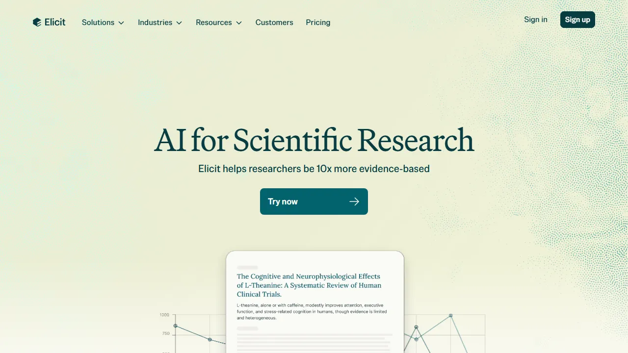 Elicit interface screenshot showing the main dashboard