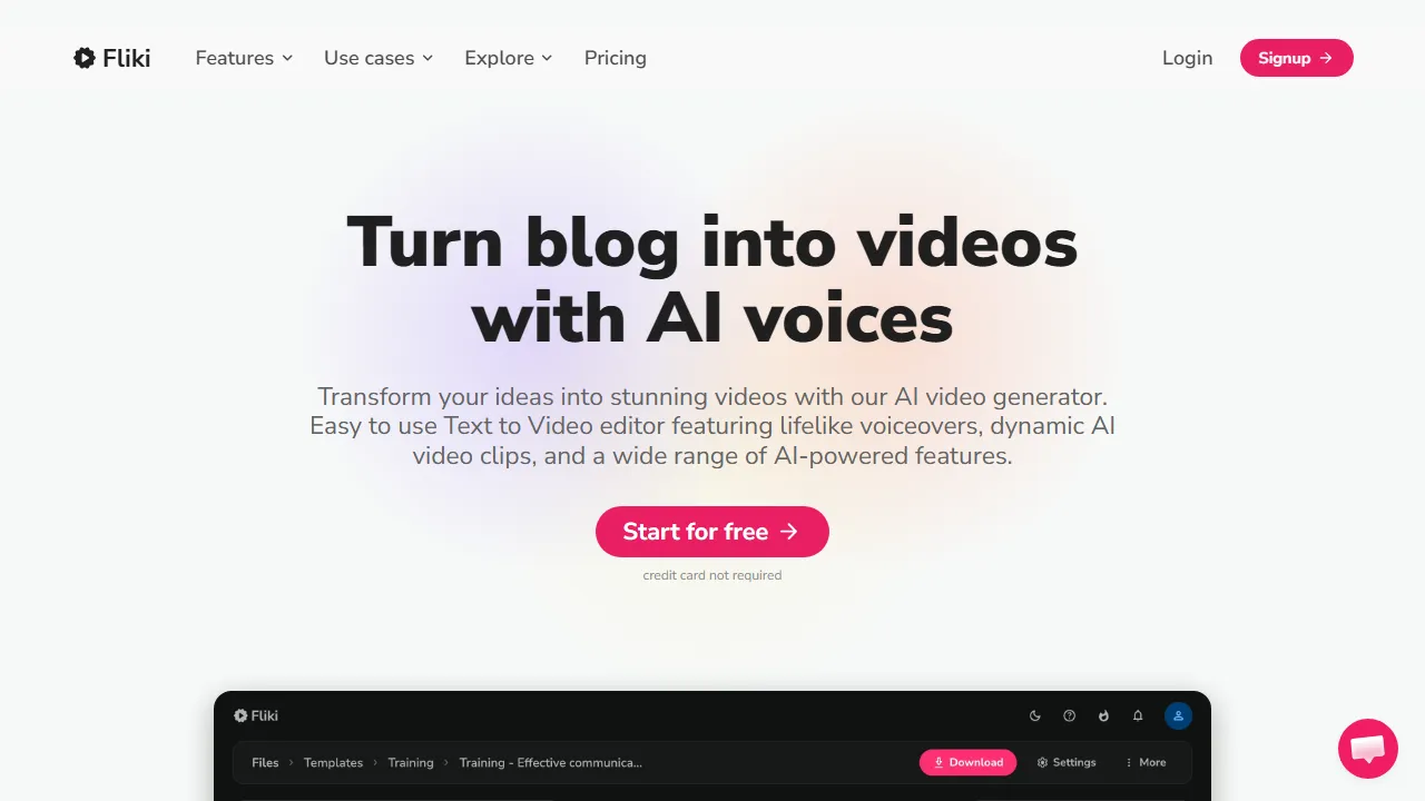 Fliki interface screenshot showing the main dashboard