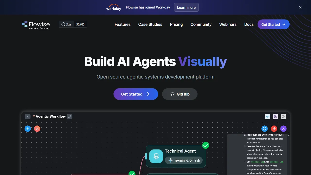 Flowise interface screenshot showing the main dashboard