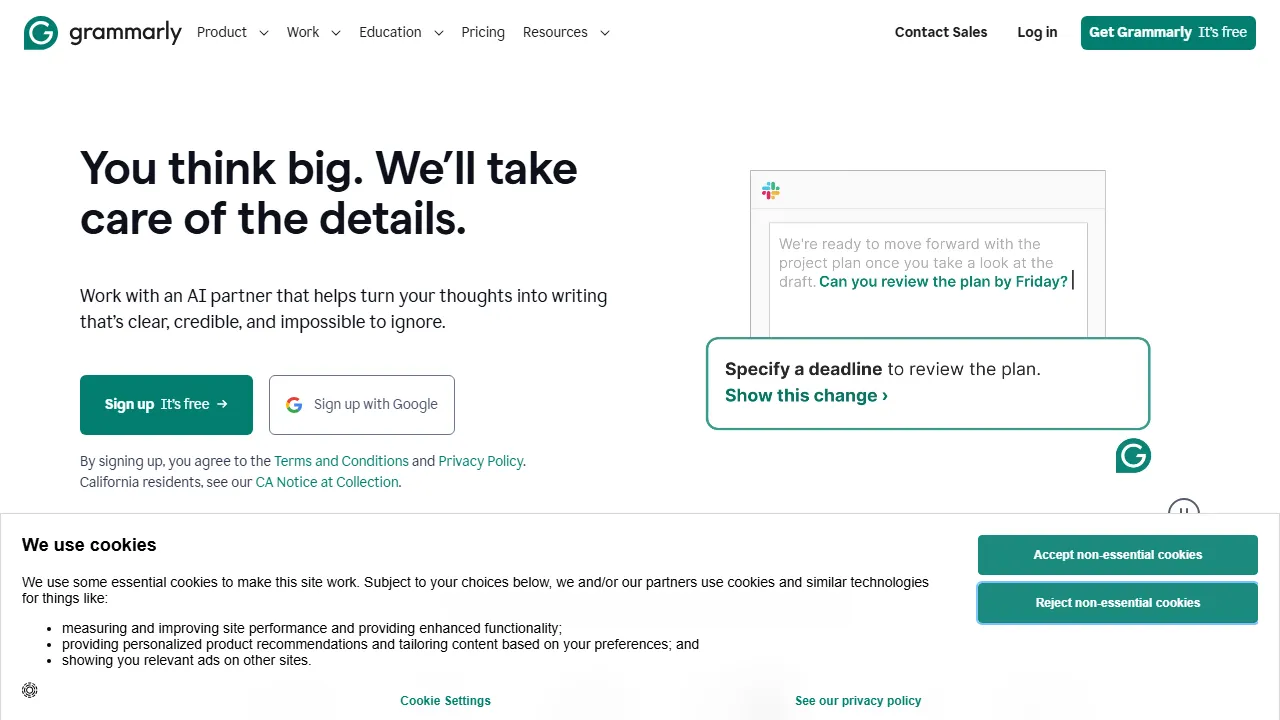 Grammarly interface screenshot showing the main dashboard