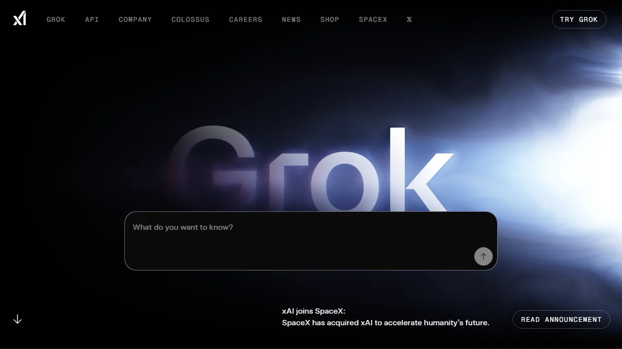 Grok interface screenshot showing the main dashboard