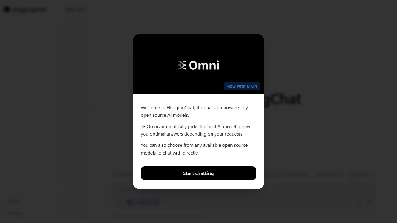 HuggingChat interface screenshot showing the main dashboard