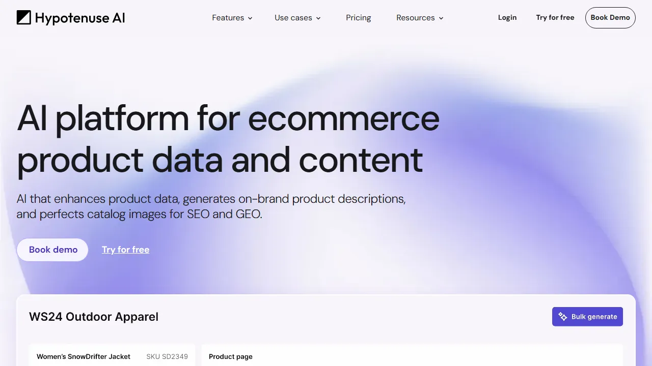 Hypotenuse AI interface screenshot showing the main dashboard