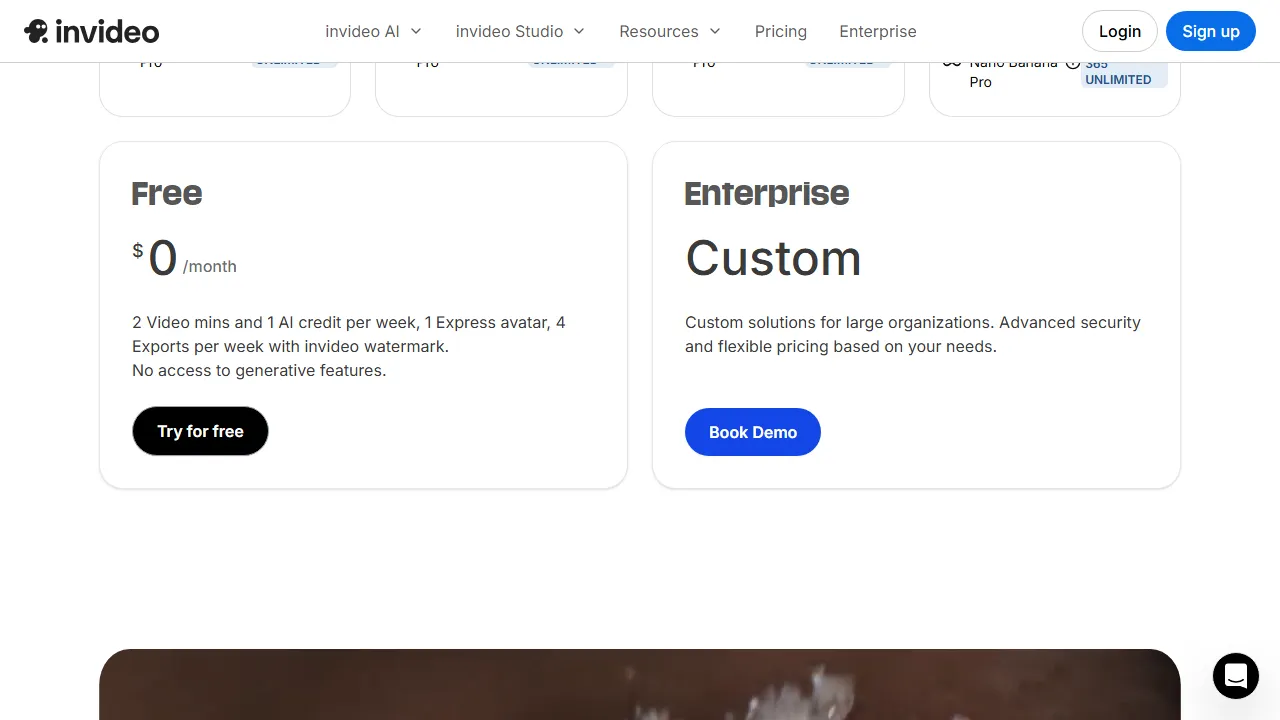 InVideo AI interface screenshot showing the main dashboard