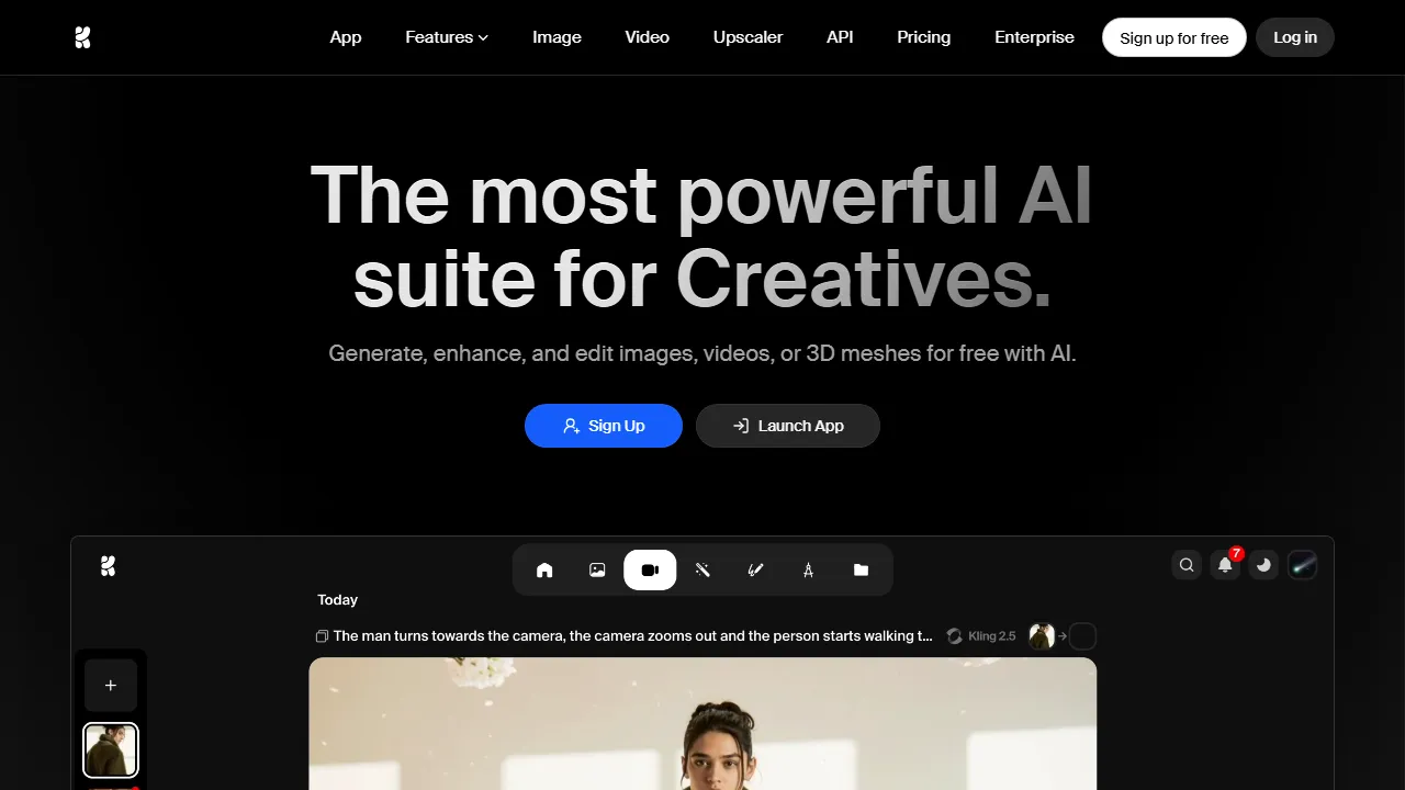 Krea AI interface screenshot showing the main dashboard