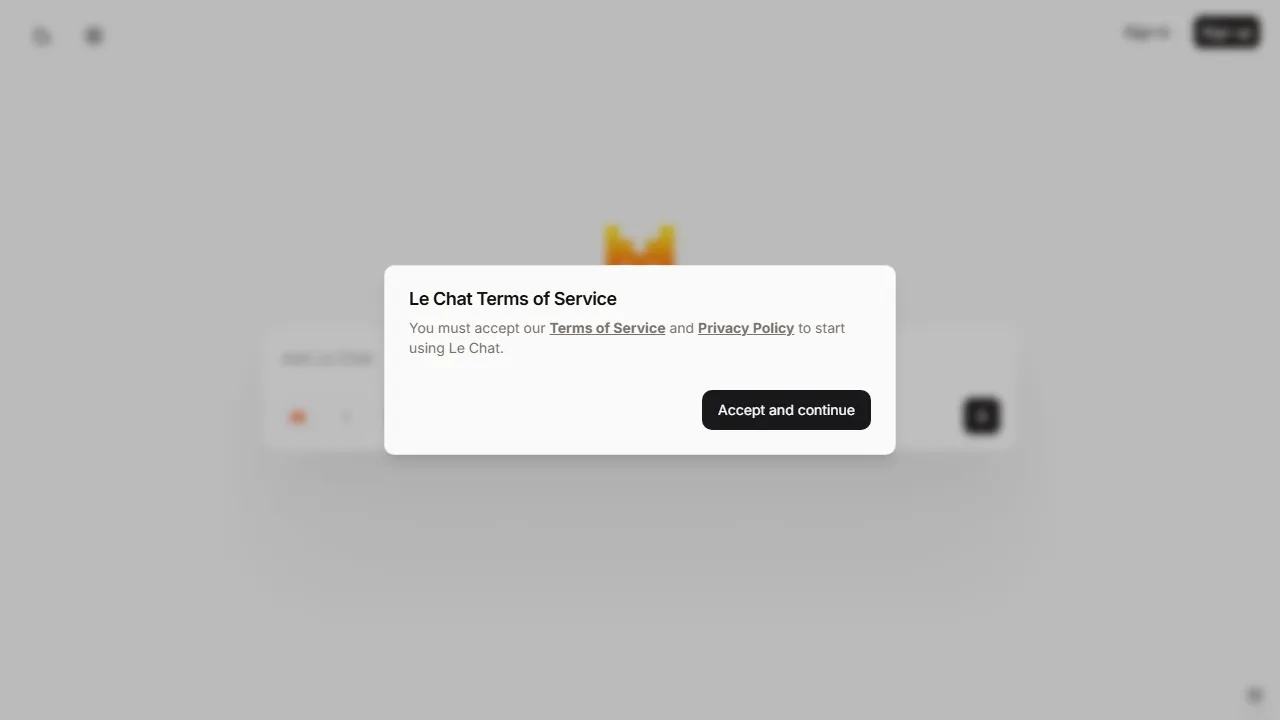 Le Chat (Mistral) interface screenshot showing the main dashboard