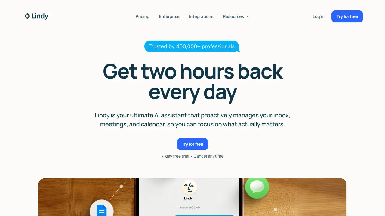 Lindy interface screenshot showing the main dashboard