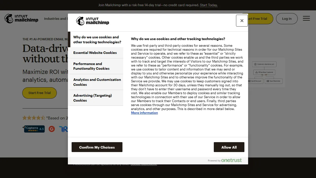 Mailchimp AI interface screenshot showing the main dashboard
