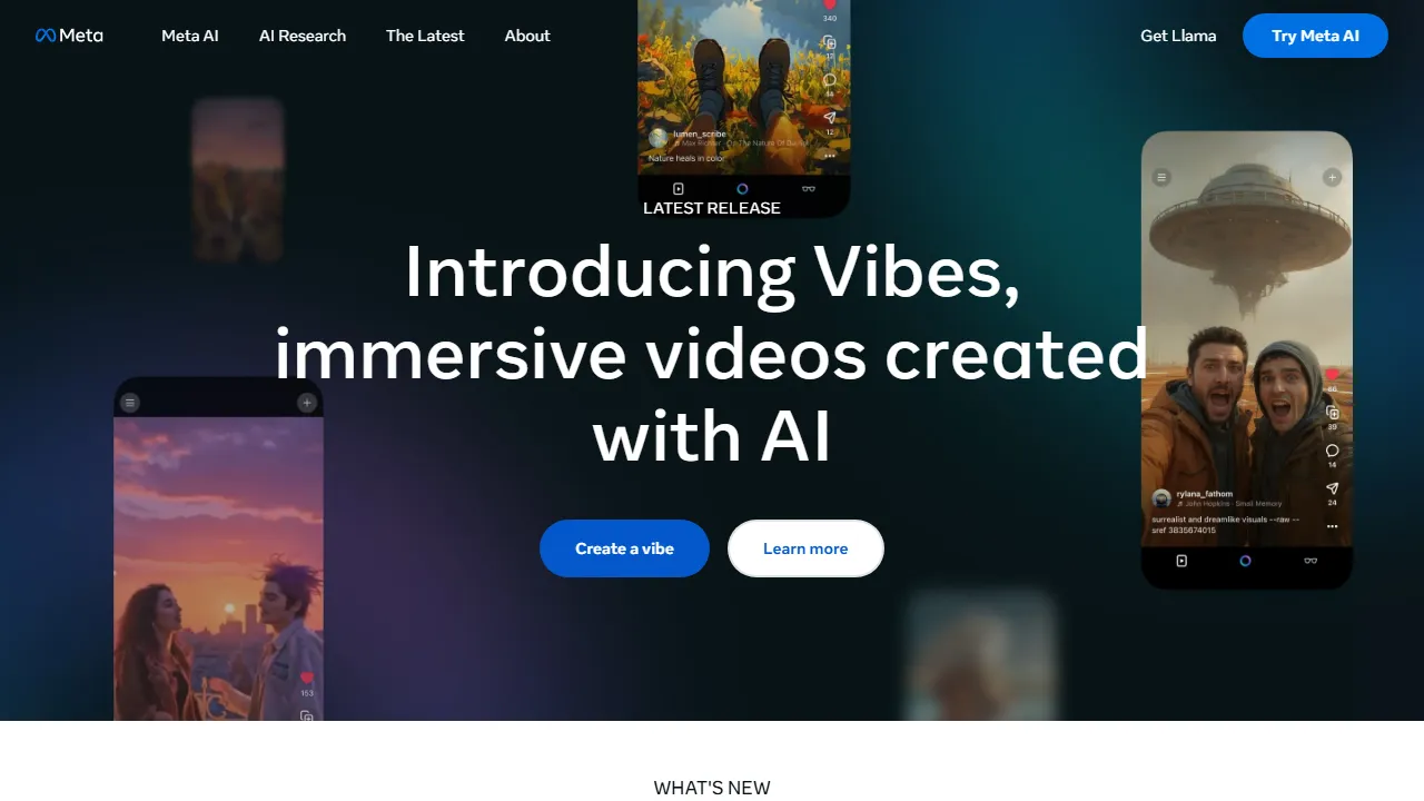 Llama (Meta AI) interface screenshot showing the main dashboard