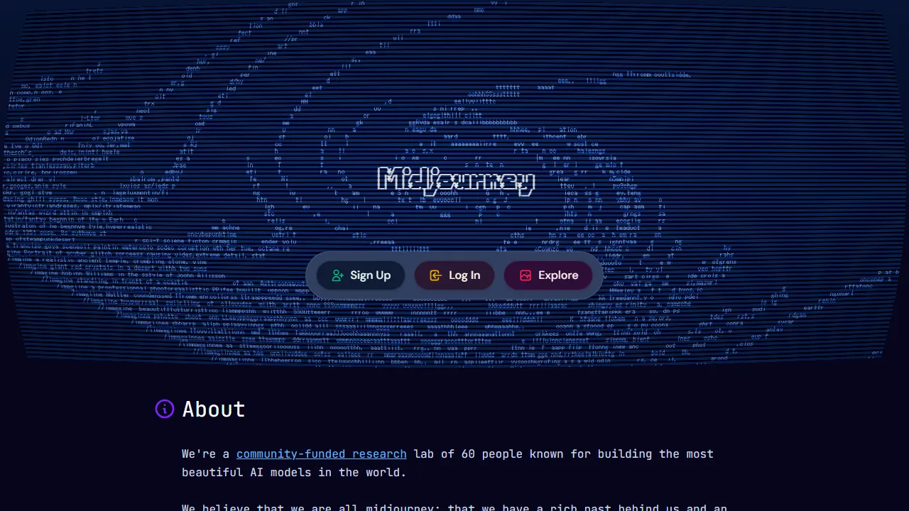 Midjourney interface screenshot showing the main dashboard