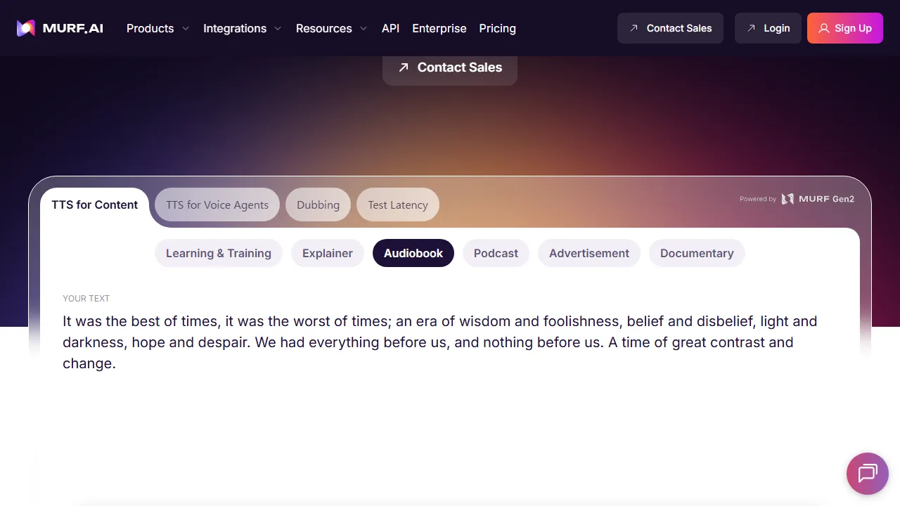 Murf AI interface screenshot showing the main dashboard