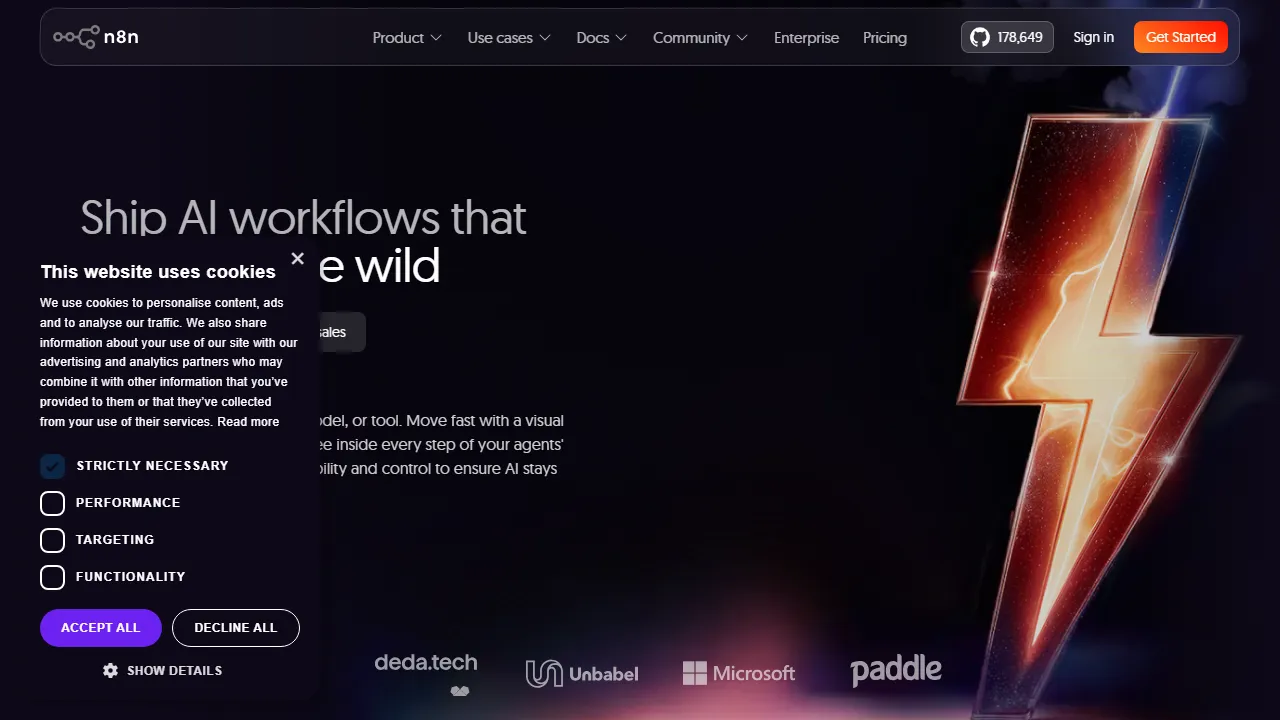 n8n interface screenshot showing the main dashboard
