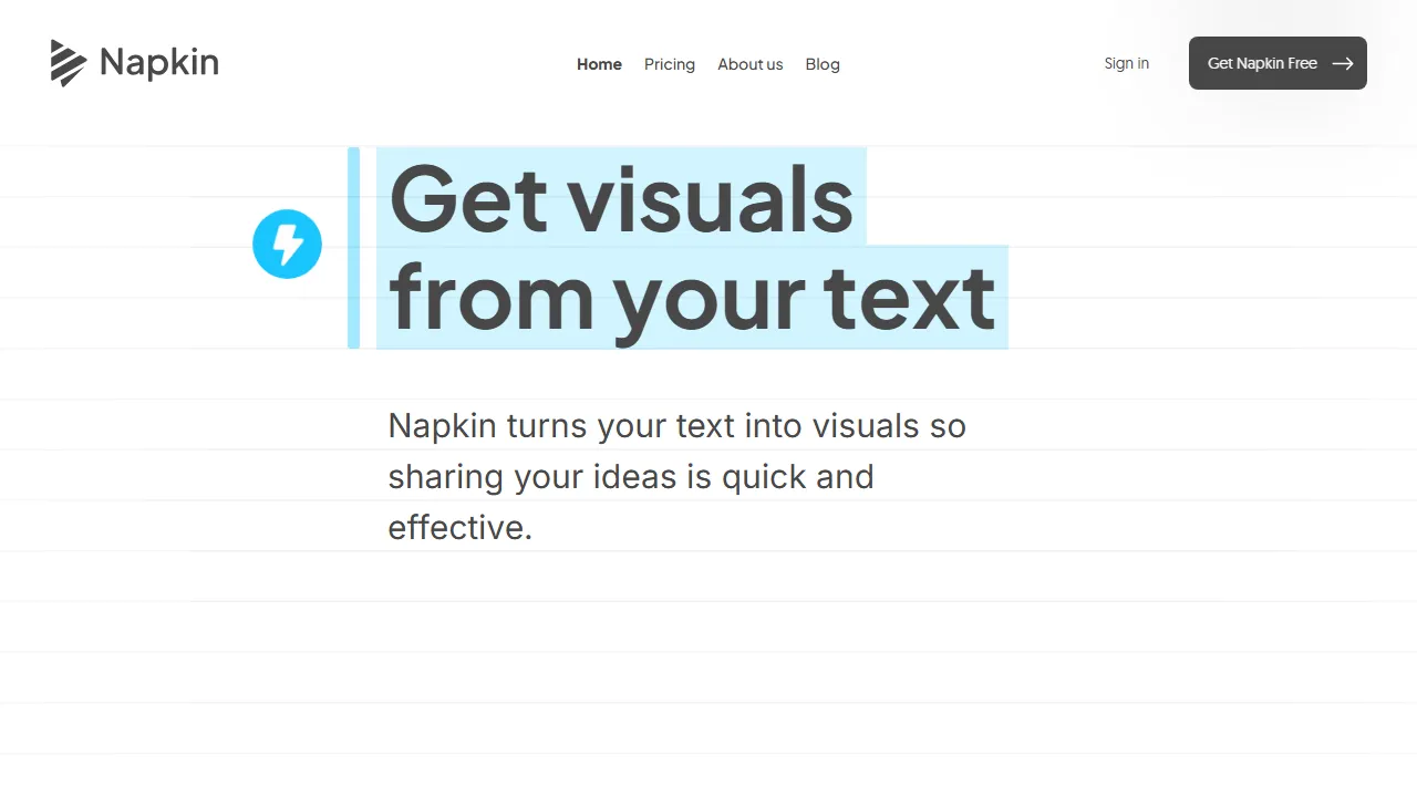 Napkin AI interface screenshot showing the main dashboard