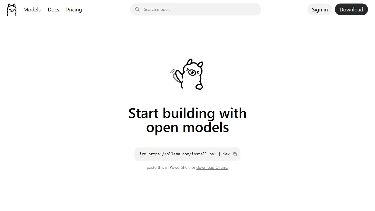 Ollama interface screenshot showing the main dashboard