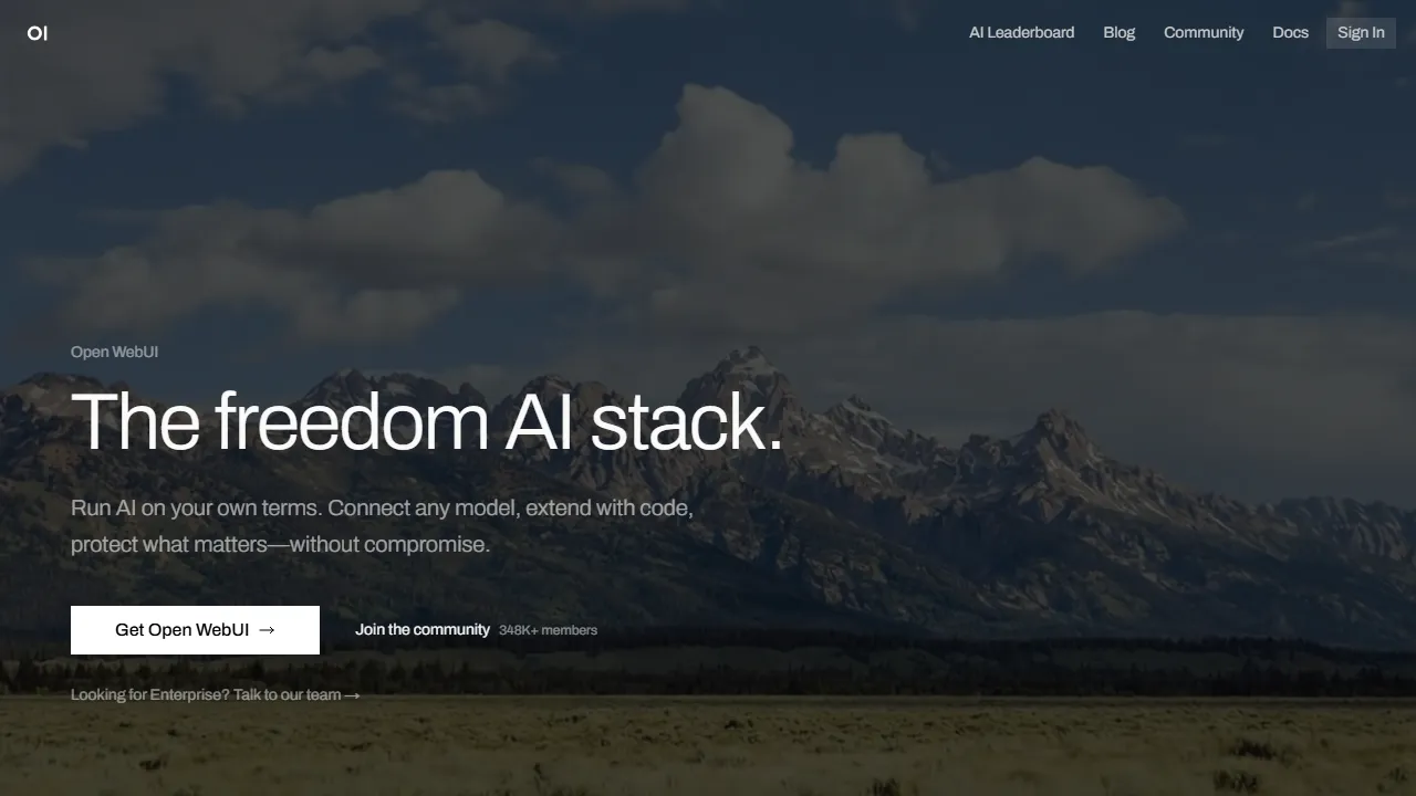 Open WebUI interface screenshot showing the main dashboard