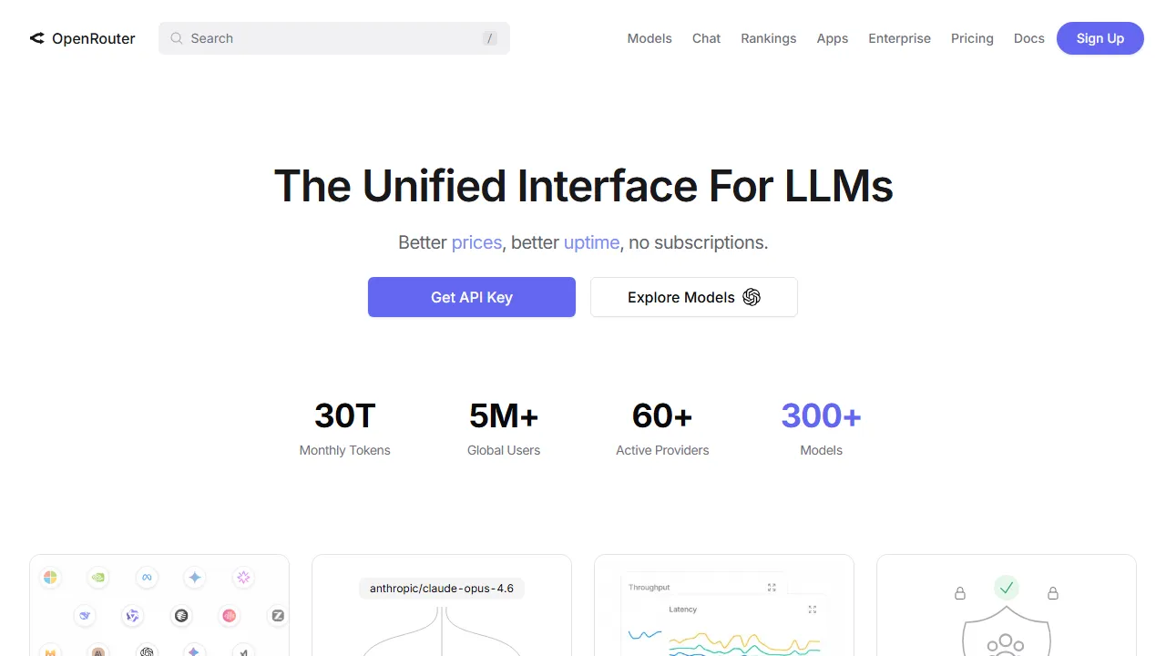 OpenRouter interface screenshot showing the main dashboard