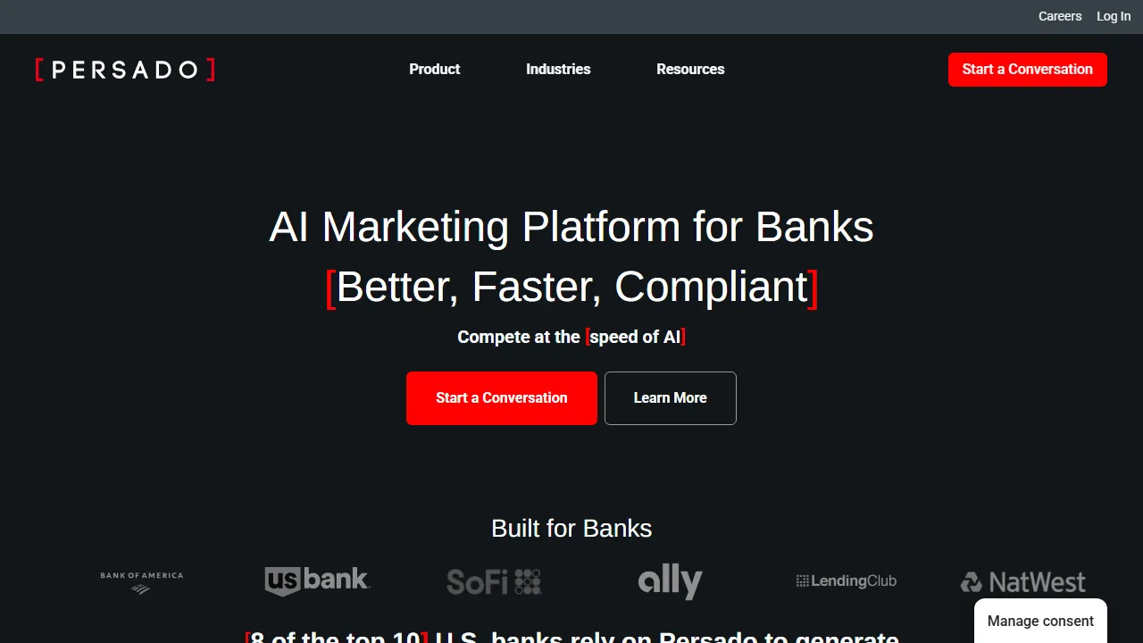 Persado interface screenshot showing the main dashboard