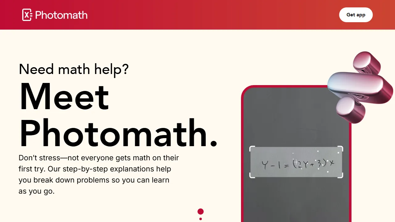 Photomath interface screenshot showing the main dashboard