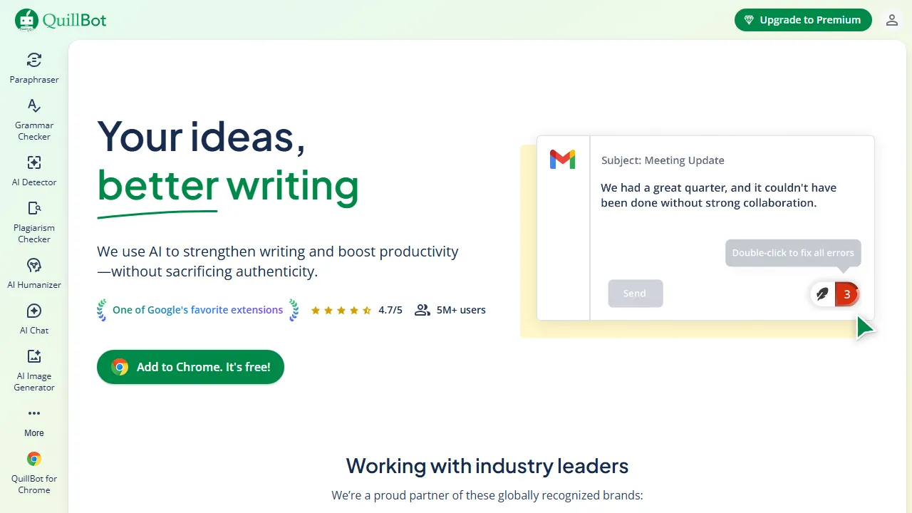 QuillBot Summarizer interface screenshot showing the main dashboard
