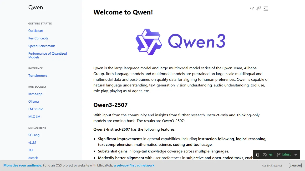 Qwen interface screenshot showing the main dashboard