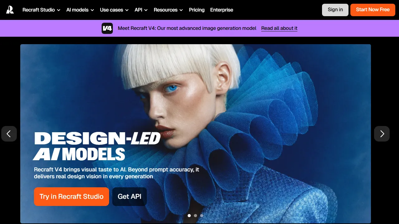 Recraft interface screenshot showing the main dashboard