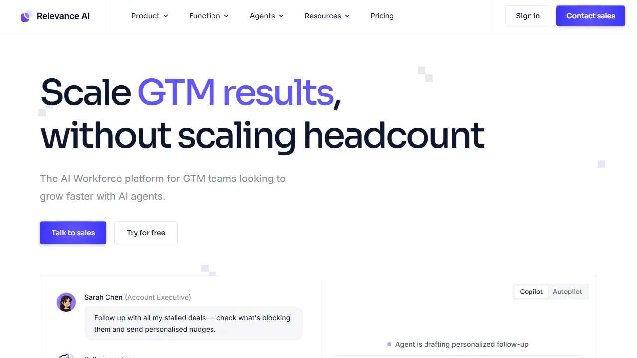 Relevance AI interface screenshot showing the main dashboard