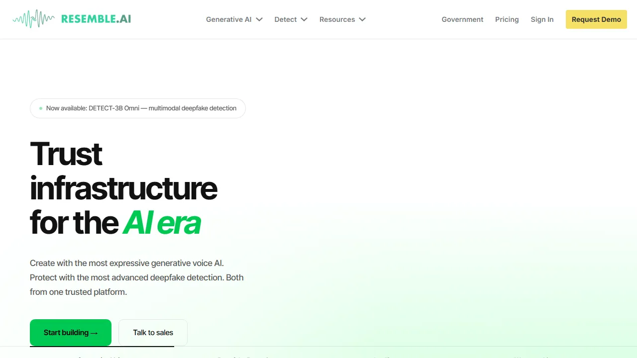 Resemble AI interface screenshot showing the main dashboard