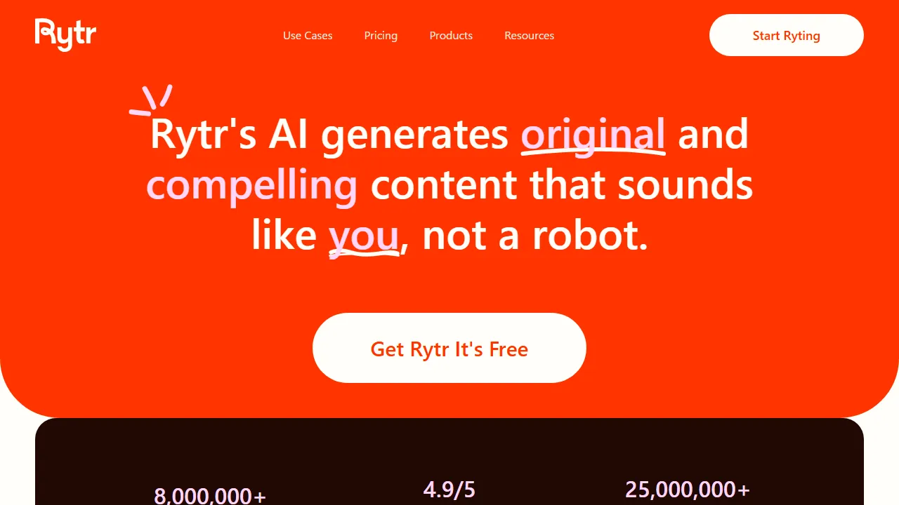 Rytr interface screenshot showing the main dashboard
