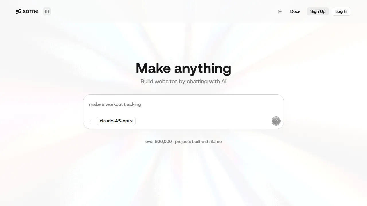 Same.dev interface screenshot showing the main dashboard
