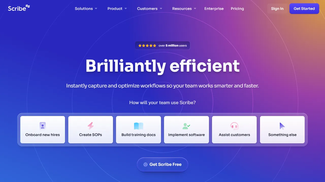 Scribe interface screenshot showing the main dashboard