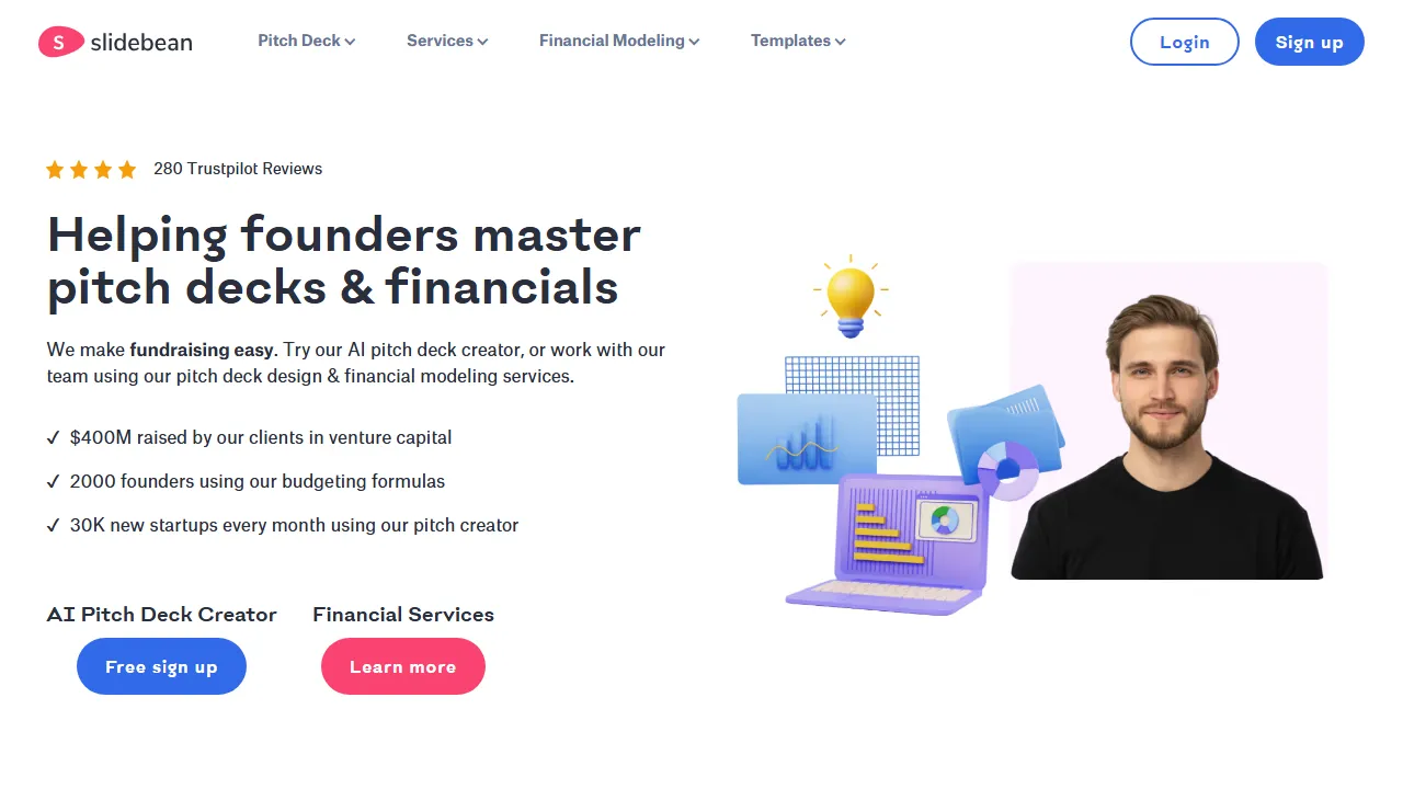Slidebean interface screenshot showing the main dashboard