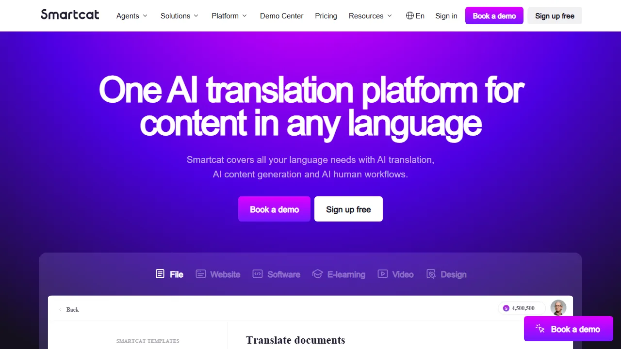 Smartcat interface screenshot showing the main dashboard