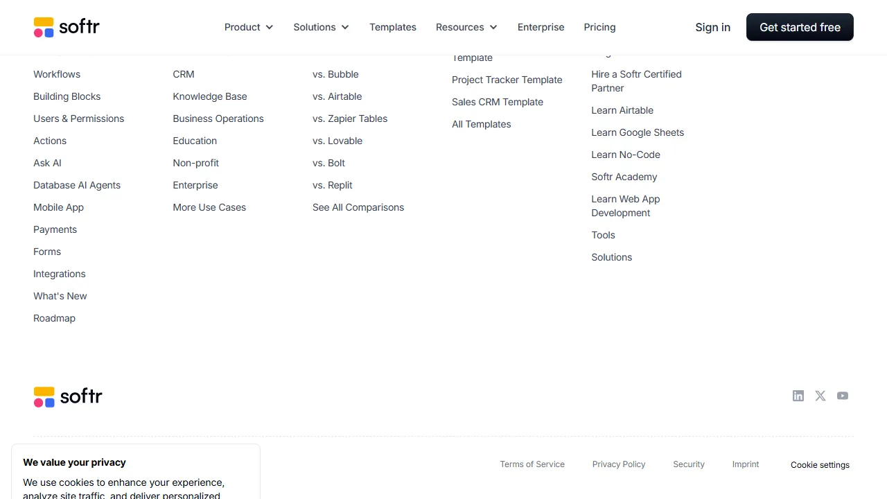 Softr interface screenshot showing the main dashboard