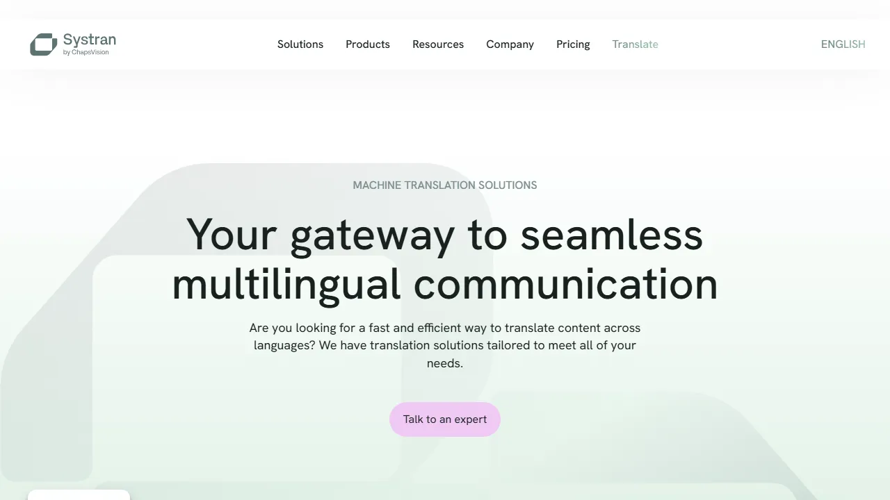 SYSTRAN Translate interface screenshot showing the main dashboard